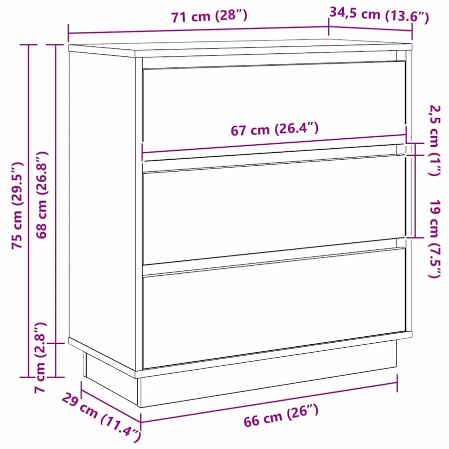 Cabinet de chevet Chêne artisanal 71 x 34,5 x 75 cm - 16
