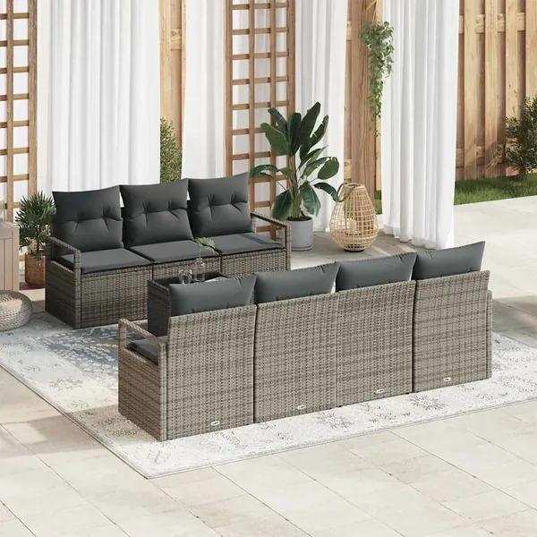 Ensemble de canapé de jardin avec coussin 8 pcs Gris polyrotin