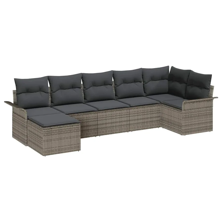 Ensemble de canapé de jardin avec coussin 7 pcs Gris Poly rotin - 2