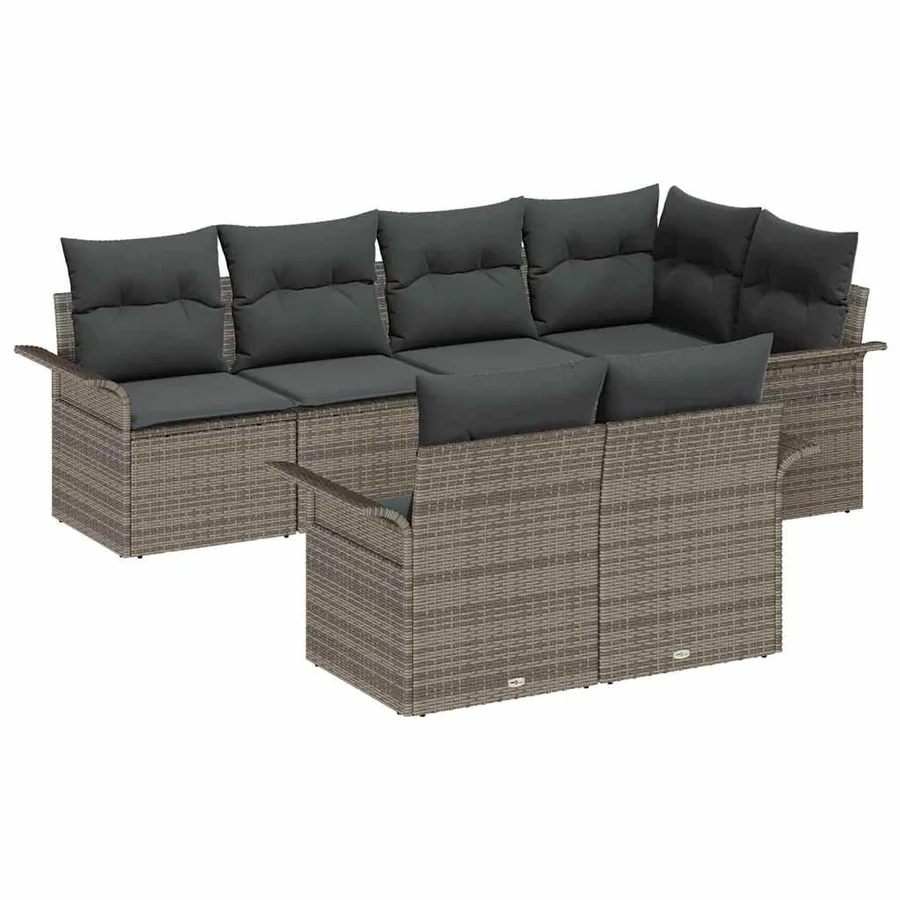 Ensemble de canapé de jardin avec coussin 7 pcs Gris Poly rotin - 2