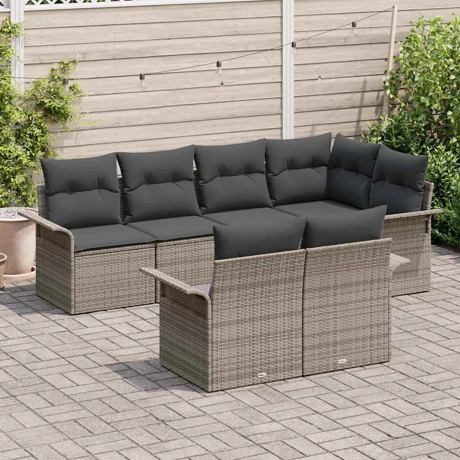 Ensemble de canapé de jardin avec coussin 7 pcs Gris Poly rotin - 3