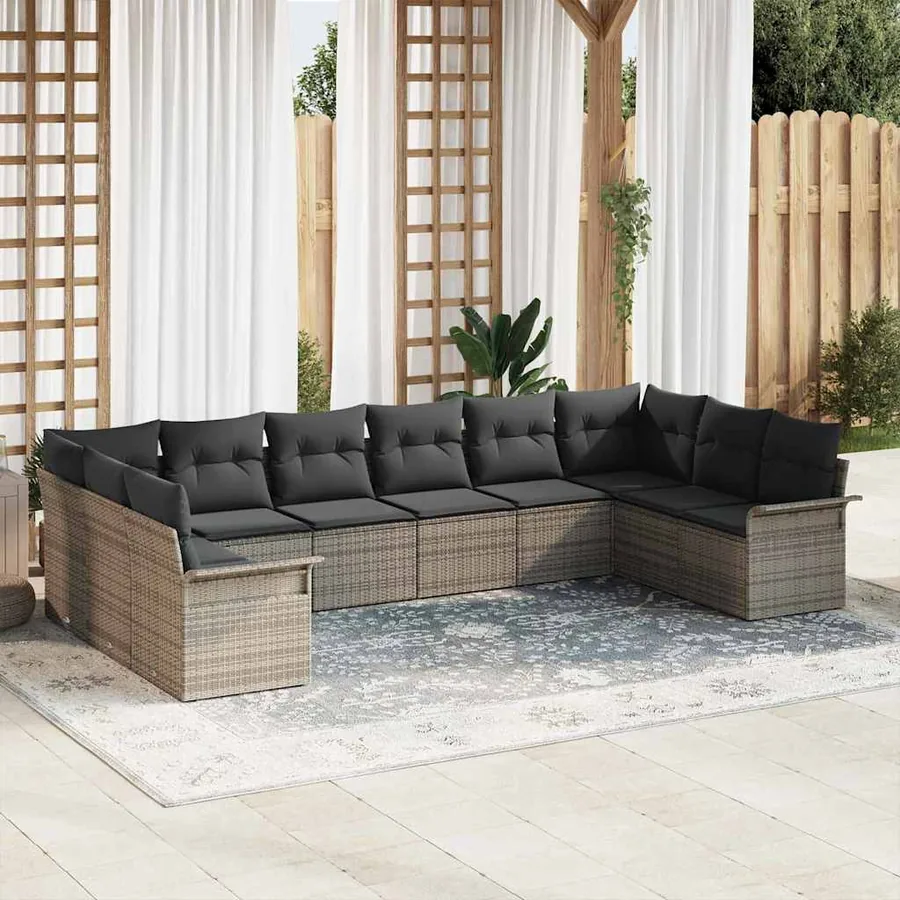 Ensemble de canapé de jardin 10 pcs Gris polyrotin