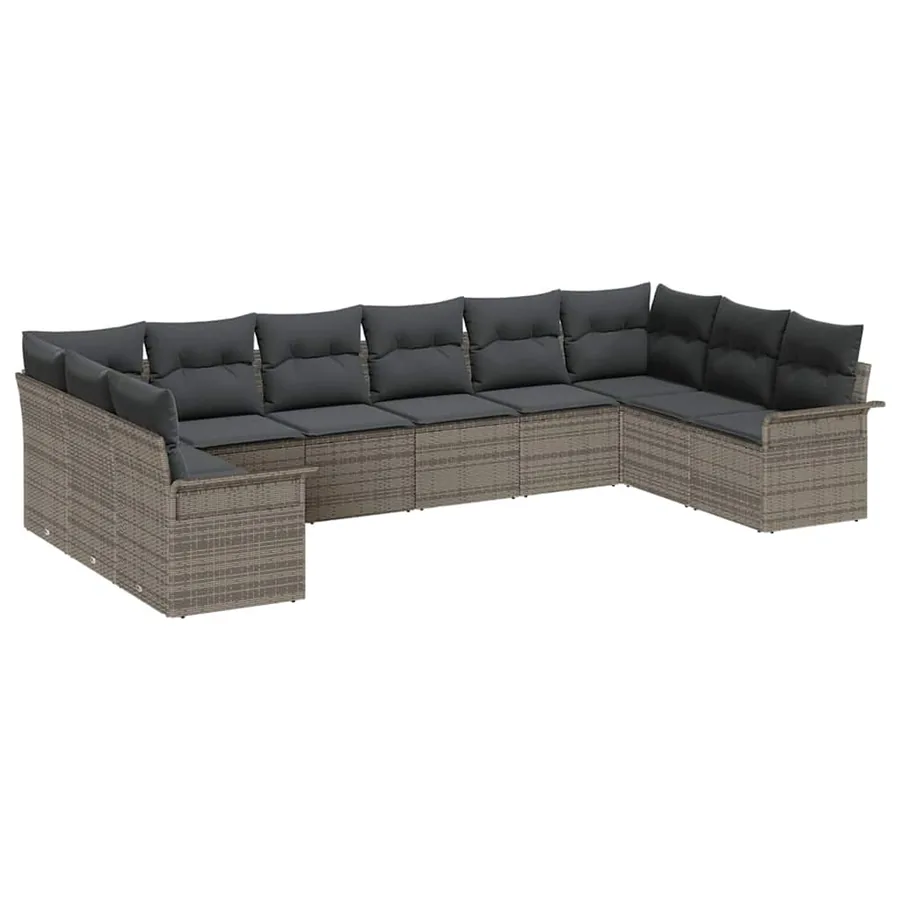 Ensemble de canapé de jardin 10 pcs Gris polyrotin - 2