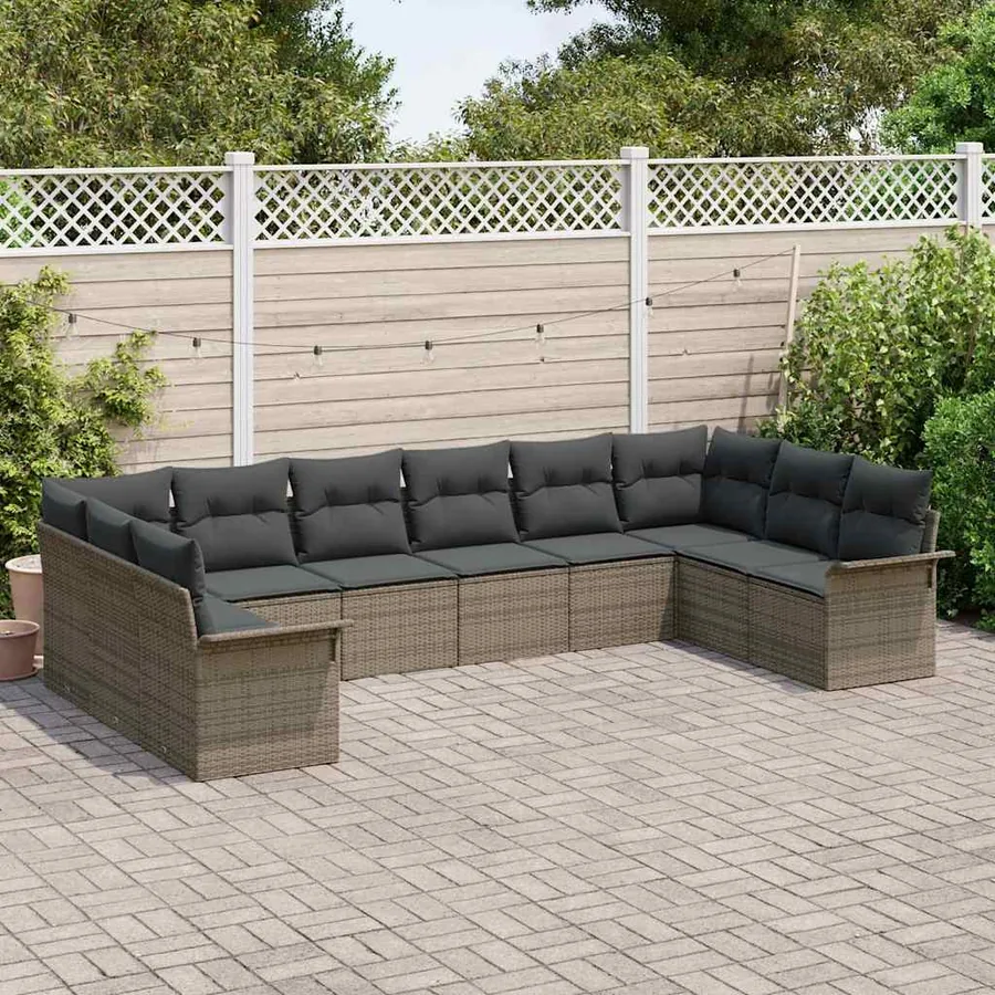 Ensemble de canapé de jardin 10 pcs Gris polyrotin - 3