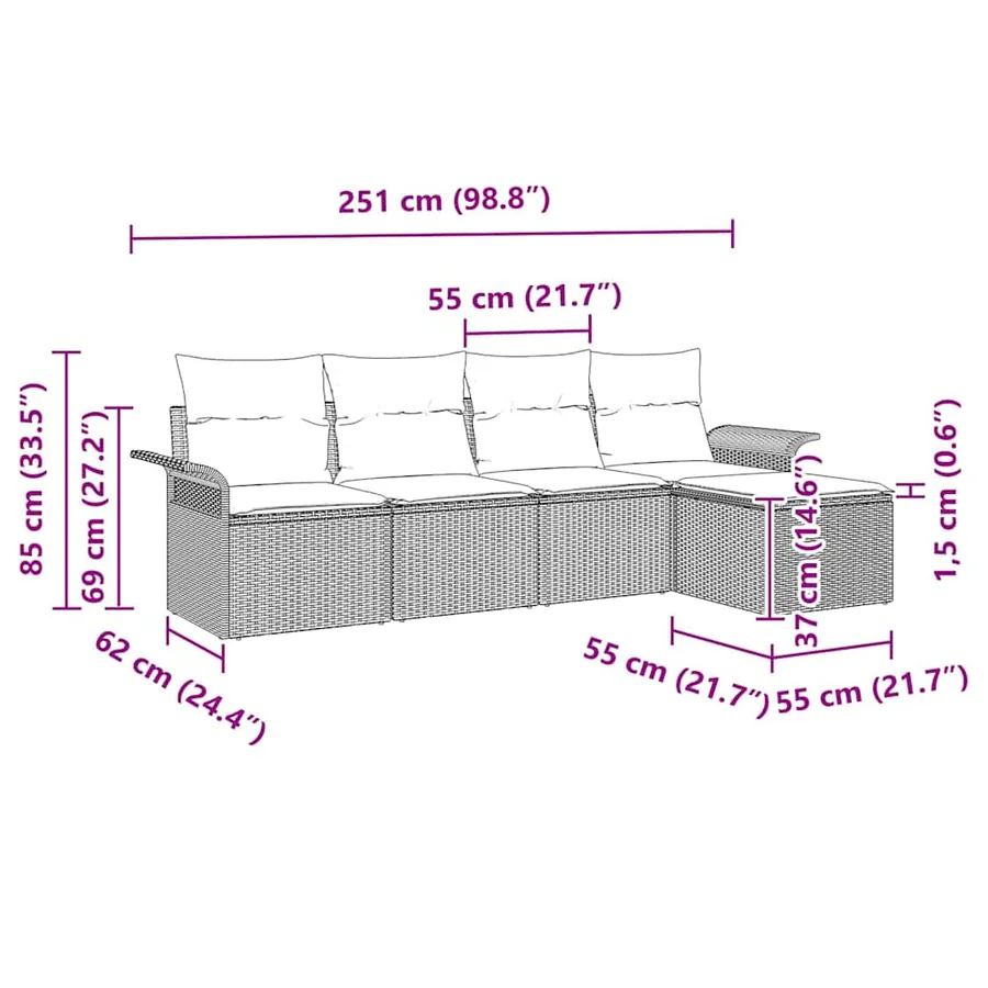 Ensemble de canapé de jardin avec coussin 5 pcs Gris polyrotin - 14