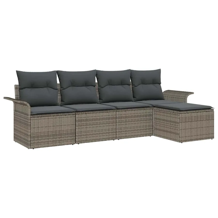 Ensemble de canapé de jardin avec coussin 5 pcs Gris polyrotin - 2