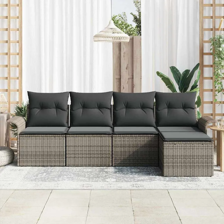 Ensemble de canapé de jardin avec coussin 5 pcs Gris polyrotin - 3