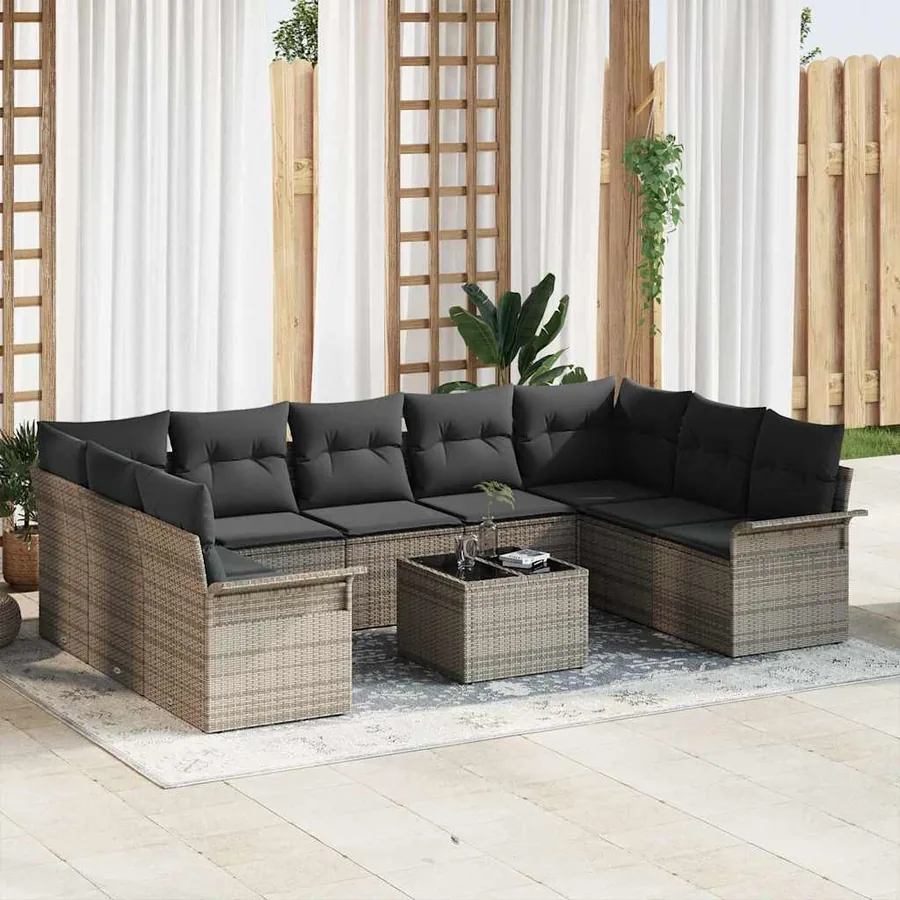 Ensemble de canapé de jardin 10 pcs Noir polyrotin