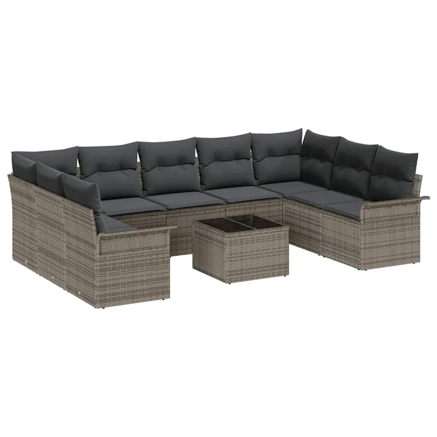 Ensemble de canapé de jardin 10 pcs Noir polyrotin - 2