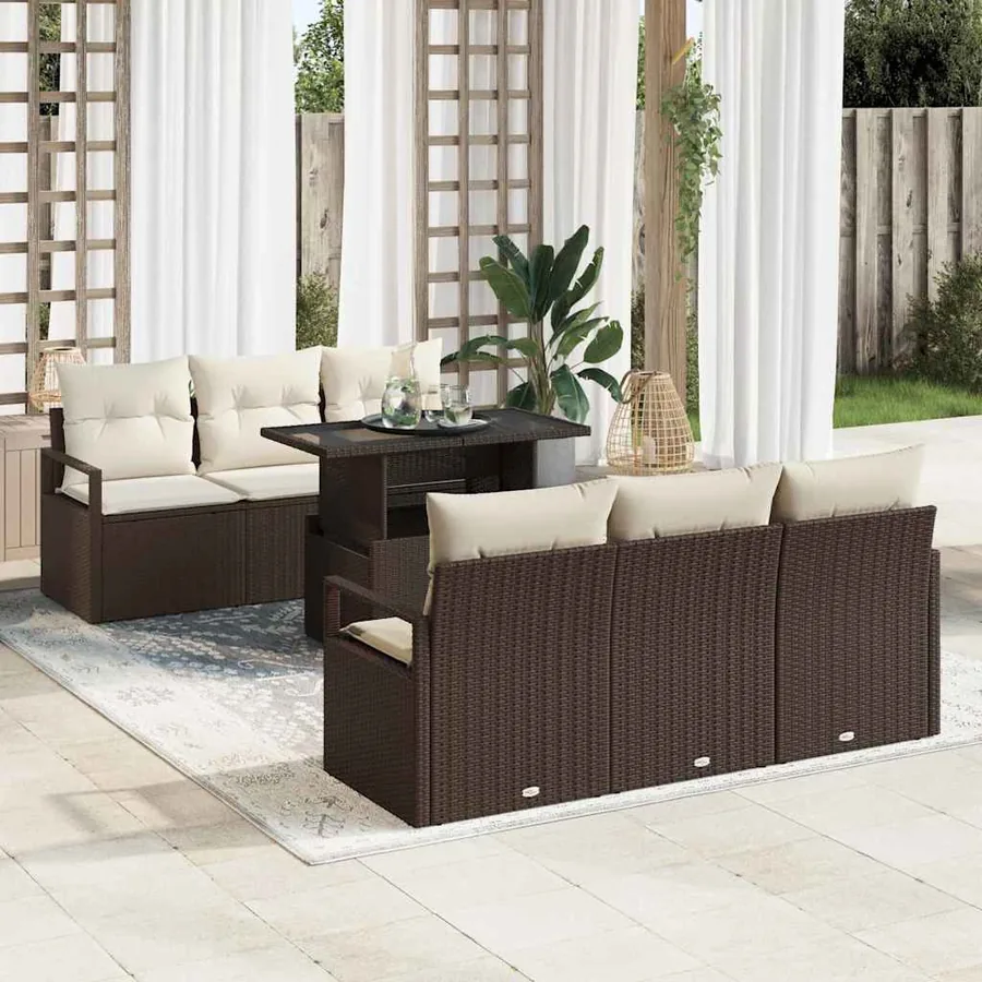 Ensemble de canapé de jardin 7 pcs Marron Poly rotin