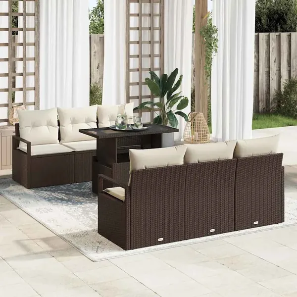 Ensemble de canapé de jardin 7 pcs Marron Poly rotin