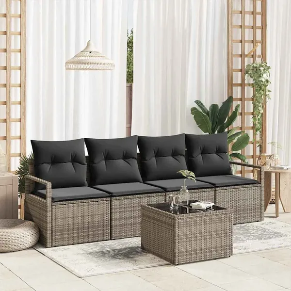 Ensemble de Canapés avec coussin 5 pcs Gris polyrotin