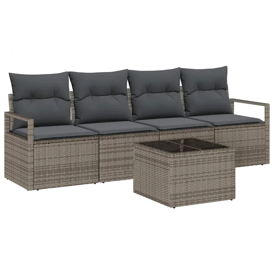 Ensemble de Canapés avec coussin 5 pcs Gris polyrotin - 2