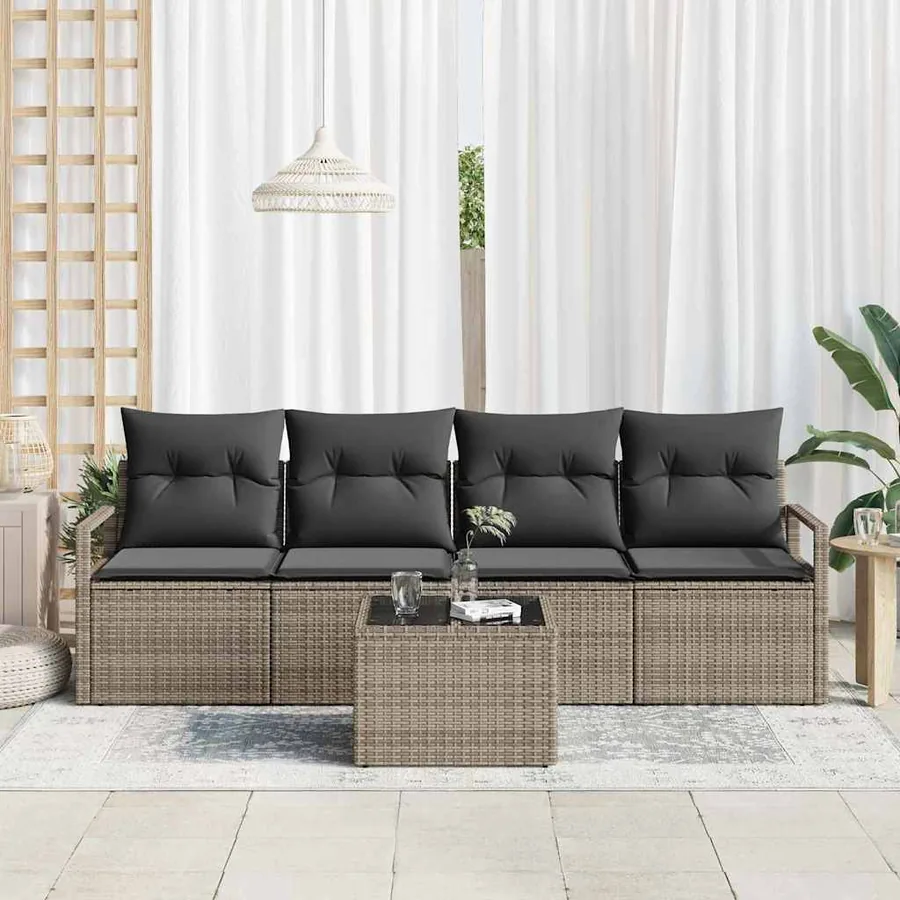 Ensemble de Canapés avec coussin 5 pcs Gris polyrotin - 3
