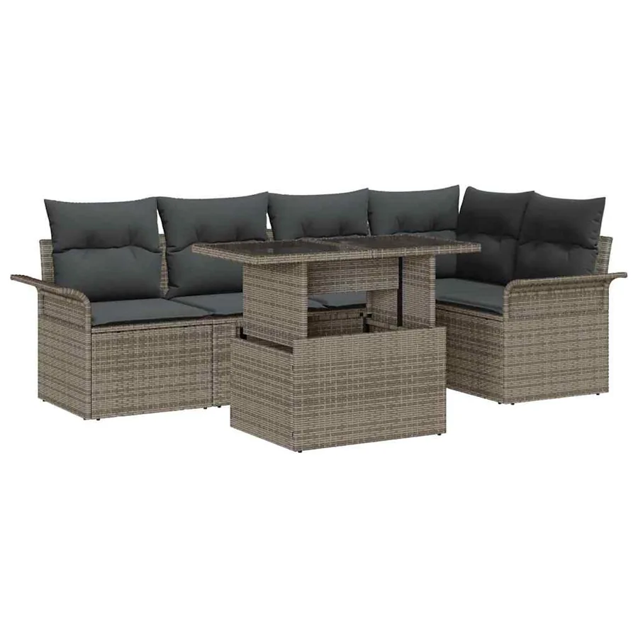 Ensemble de canapé de jardin 6 pcs Gris Poly Rattan