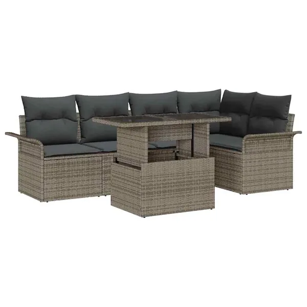 Ensemble de canapé de jardin 6 pcs Gris Poly Rattan