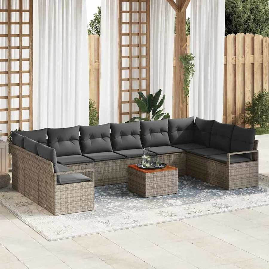 Ensemble de canapé de jardin 11 pcs Gris polyrotin