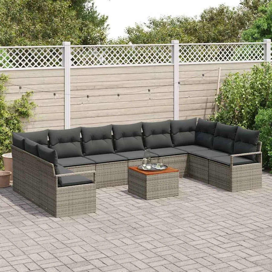 Ensemble de canapé de jardin 11 pcs Gris polyrotin - 3