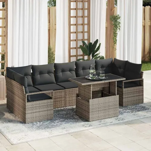Ensemble de canapé de jardin 8 pcs Gris Poly rotin