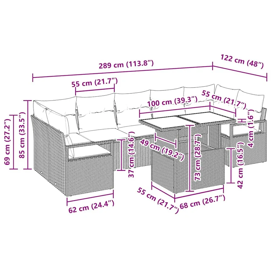 Ensemble de canapé de jardin 8 pcs Gris Poly rotin - 15