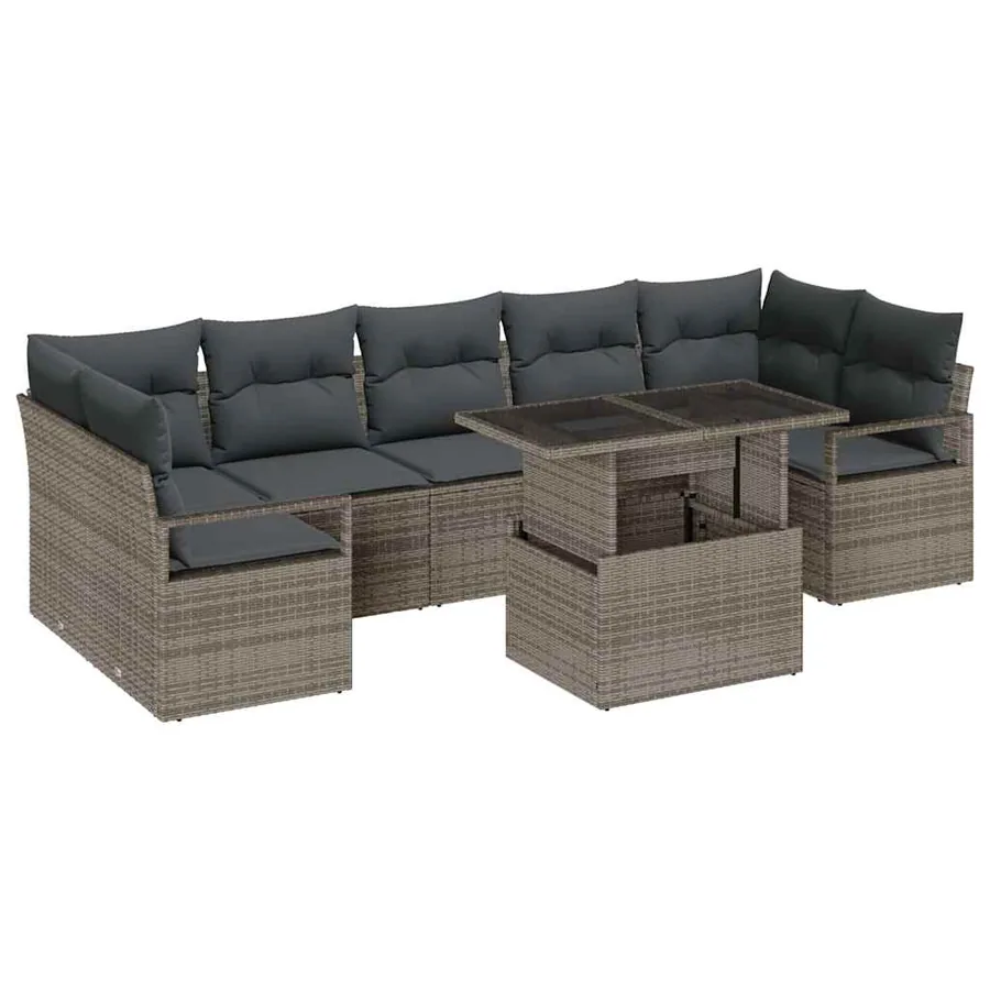 Ensemble de canapé de jardin 8 pcs Gris Poly rotin - 2