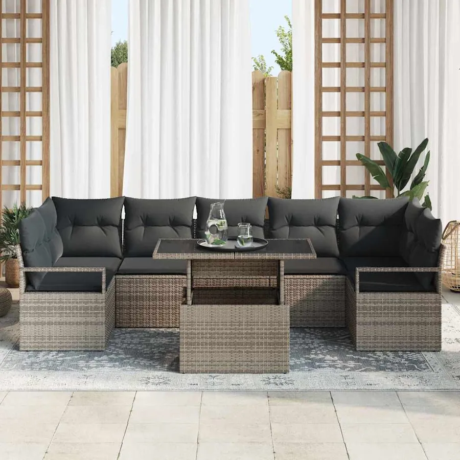 Ensemble de canapé de jardin 8 pcs Gris Poly rotin - 3
