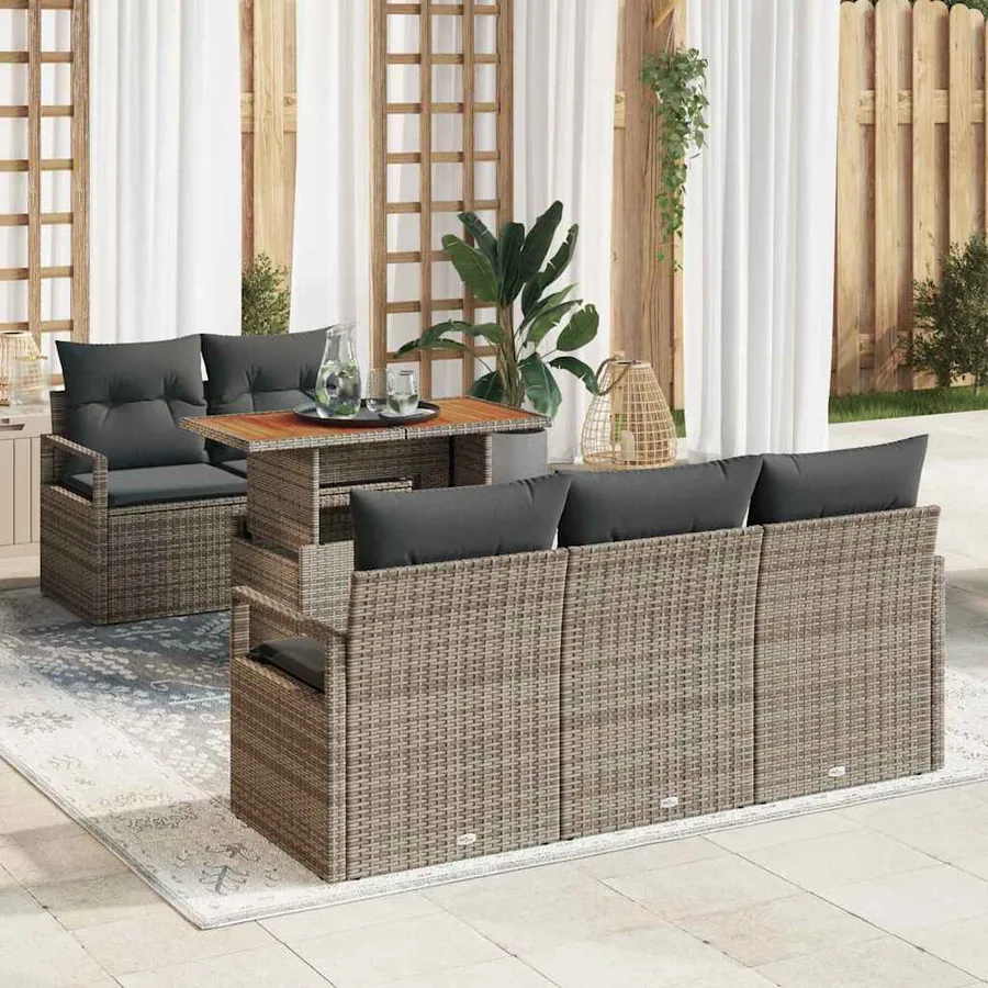 Ensemble de canapé de jardin 6 pcs Gris Poly rotin