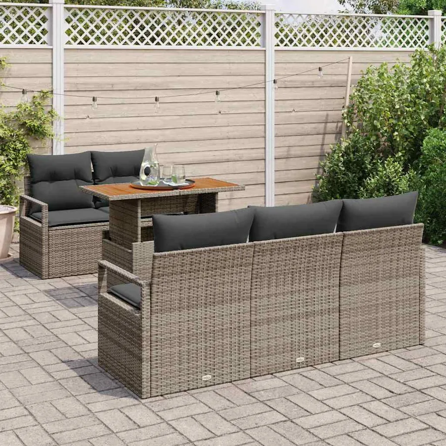 Ensemble de canapé de jardin 6 pcs Gris Poly rotin - 3