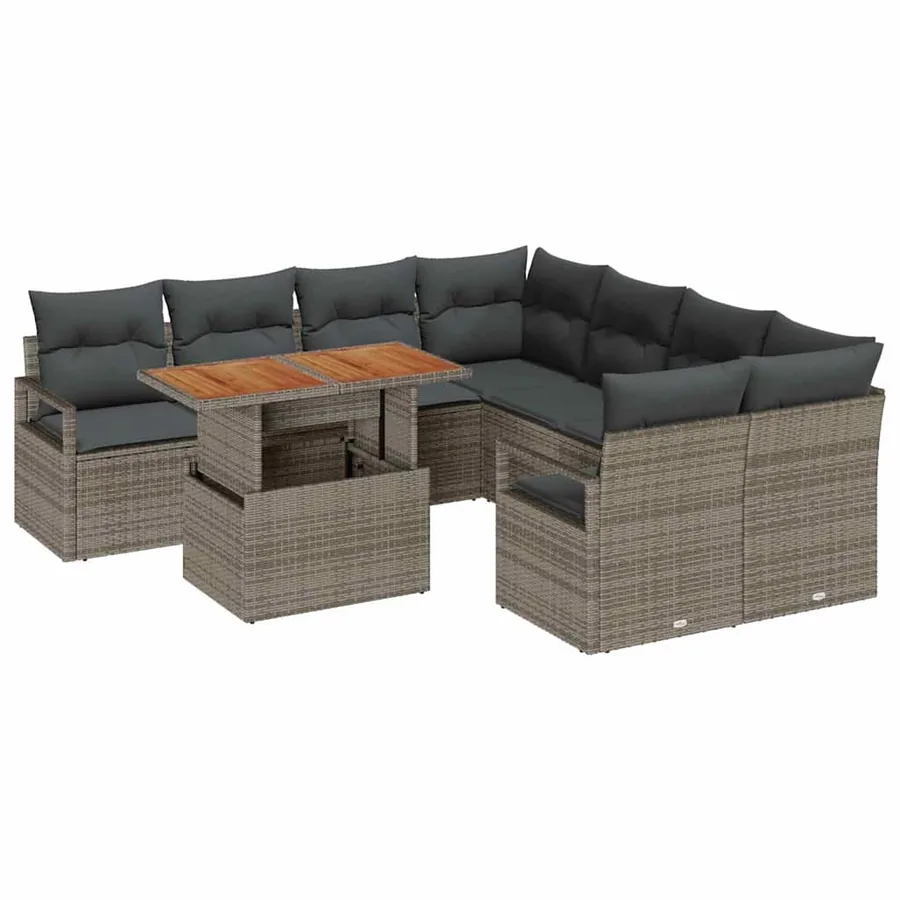 Ensemble de canapé de jardin 9 pcs Gris Poly rotin - 2