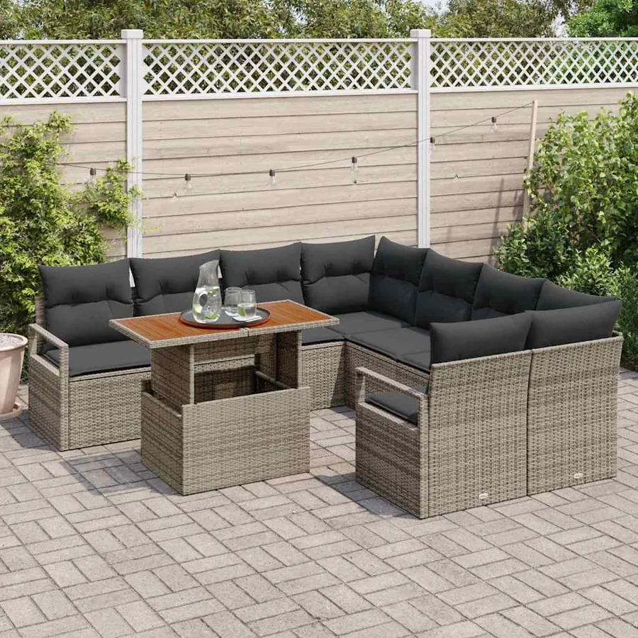 Ensemble de canapé de jardin 9 pcs Gris Poly rotin - 3
