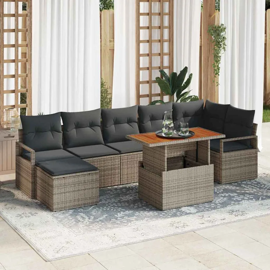 Ensemble de canapé de jardin 8 pcs Gris Poly rotin