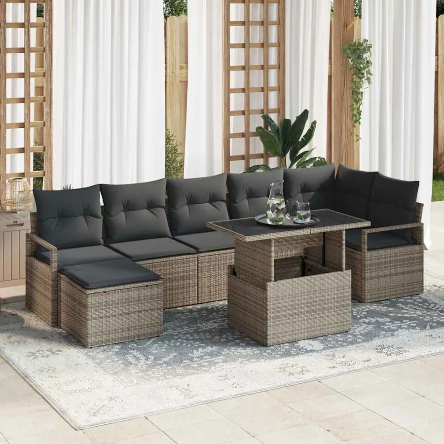 Ensemble de canapé de jardin 8 pcs Gris Poly rotin