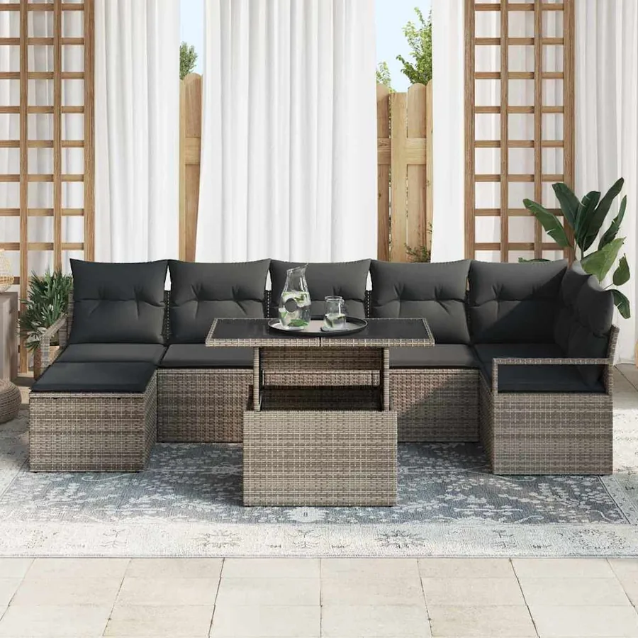 Ensemble de canapé de jardin 8 pcs Gris Poly rotin - 3