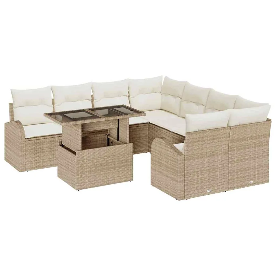Ensemble de canapé de jardin 9 pcs Beige polyrotin - 2