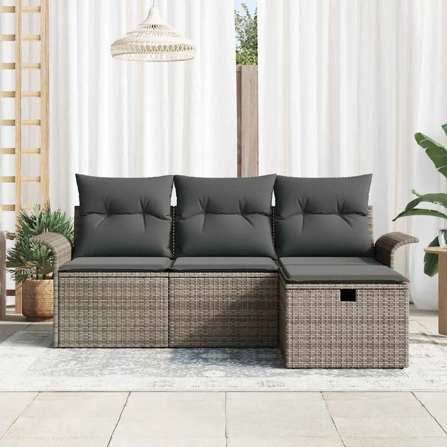 Ensemble de canapé de jardin avec coussin 4 pcs Poly rotin - 3