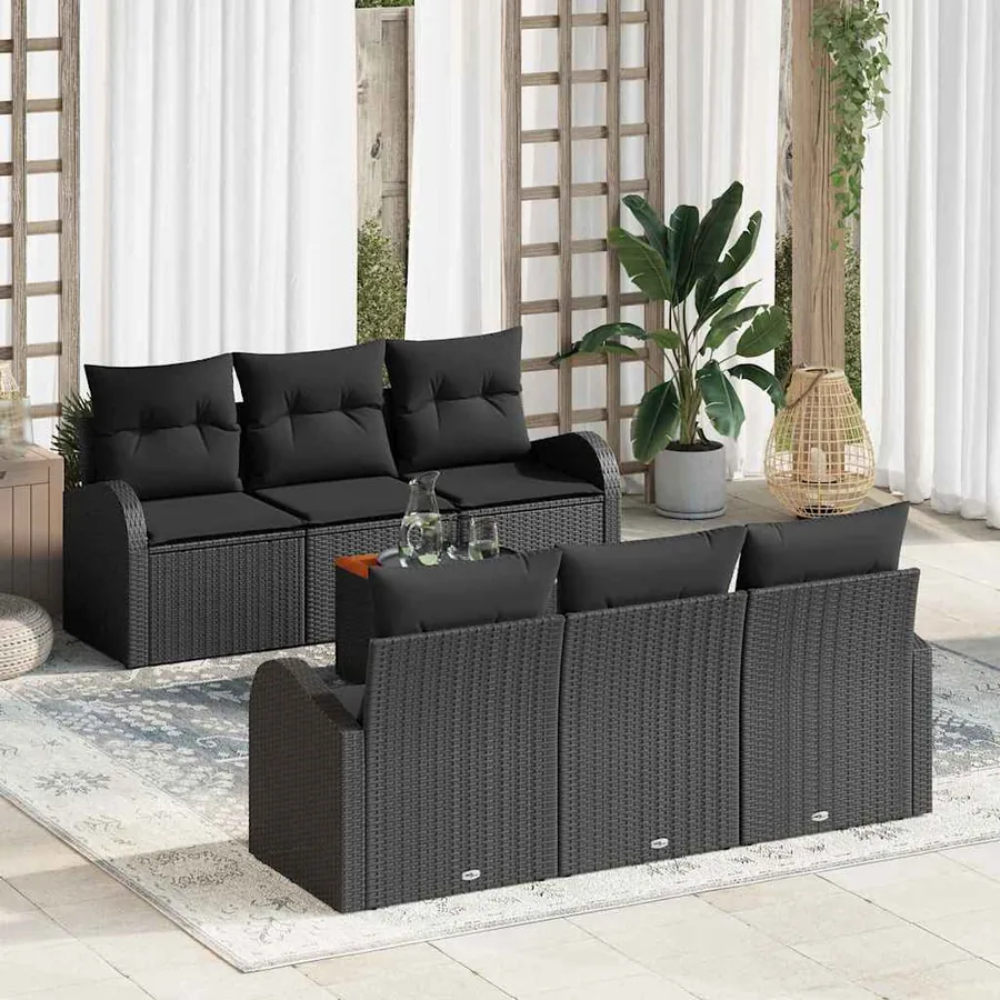 Ensemble de canapé de jardin avec coussin 7 pcs Noir polyrotin