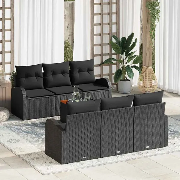 Ensemble de canapé de jardin avec coussin 7 pcs Noir polyrotin