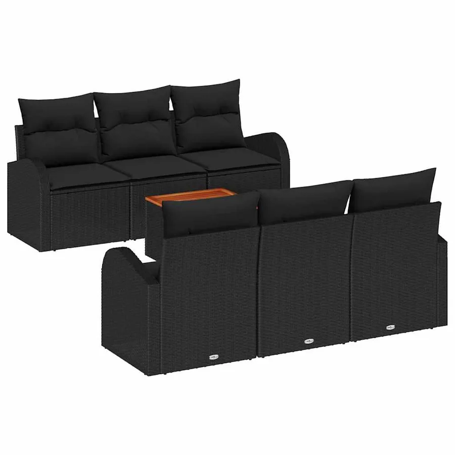 Ensemble de canapé de jardin avec coussin 7 pcs Noir polyrotin - 2