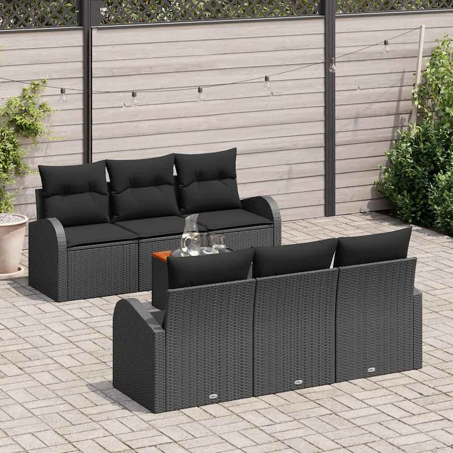 Ensemble de canapé de jardin avec coussin 7 pcs Noir polyrotin - 3