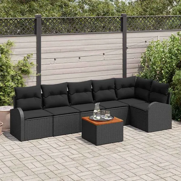 Ensemble de canapé de jardin avec coussin 7 pcs Noir polyrotin