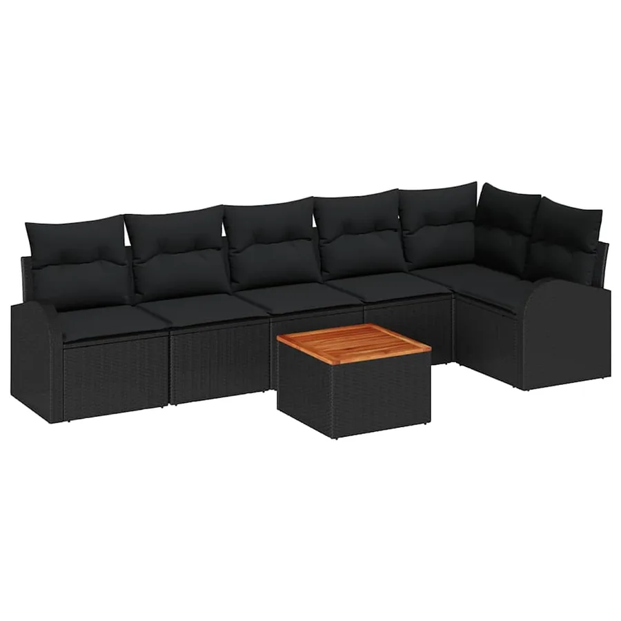 Ensemble de canapé de jardin avec coussin 7 pcs Noir polyrotin - 2