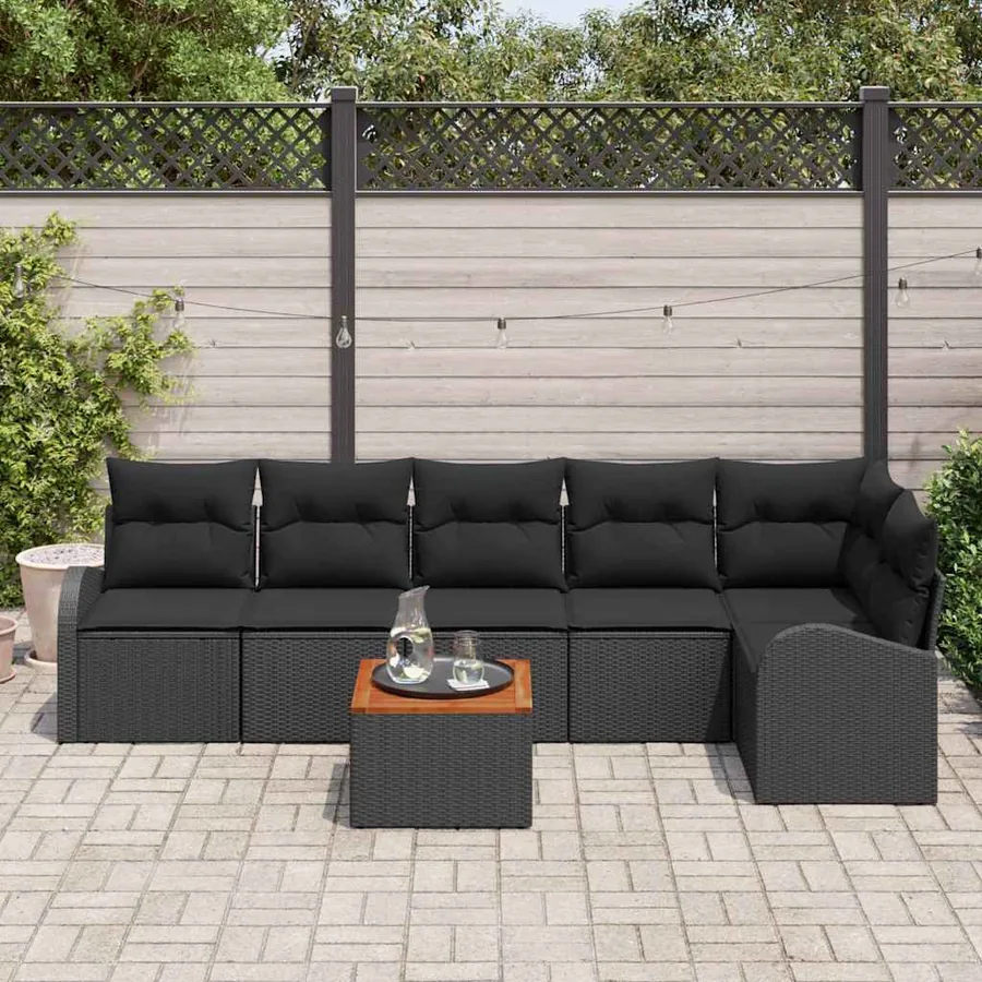 Ensemble de canapé de jardin avec coussin 7 pcs Noir polyrotin - 3