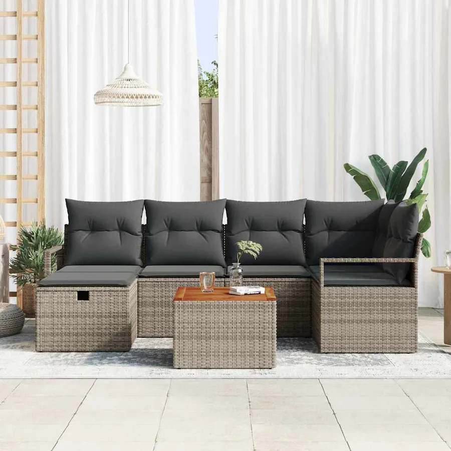 Ensemble de canapé de jardin avec coussin 7 pcs Gris Poly rotin - 3