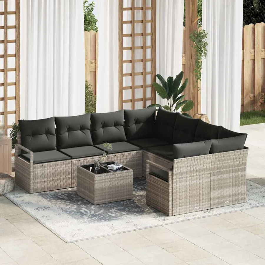 Ensemble de Canapés 9 pcs Gris clair et gris foncé polyrotin
