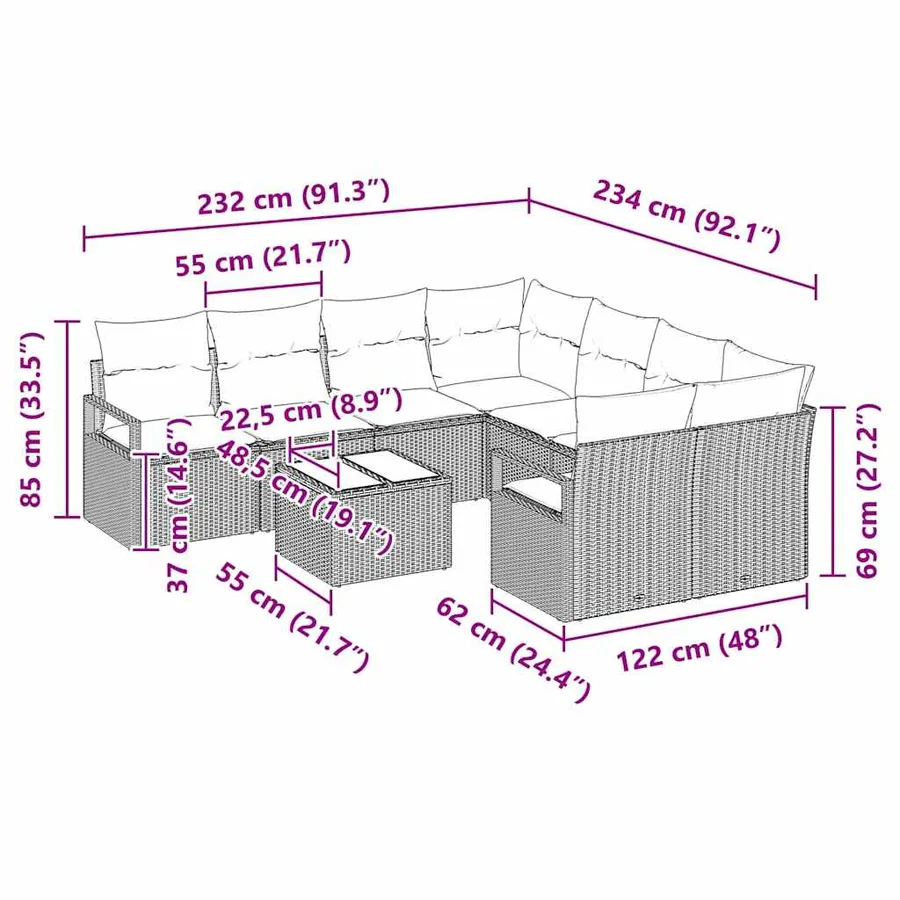 Ensemble de Canapés 9 pcs Gris clair et gris foncé polyrotin - 13