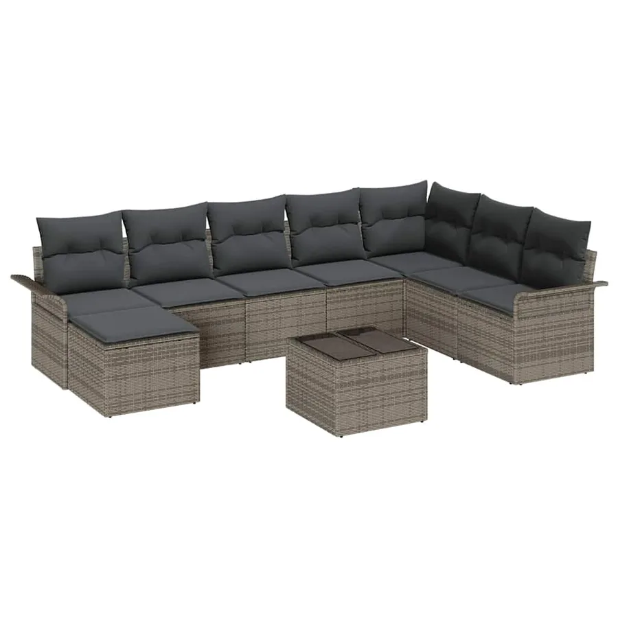 Ensemble de canapé de jardin avec coussin 9 pcs Noir Poly rotin - 2