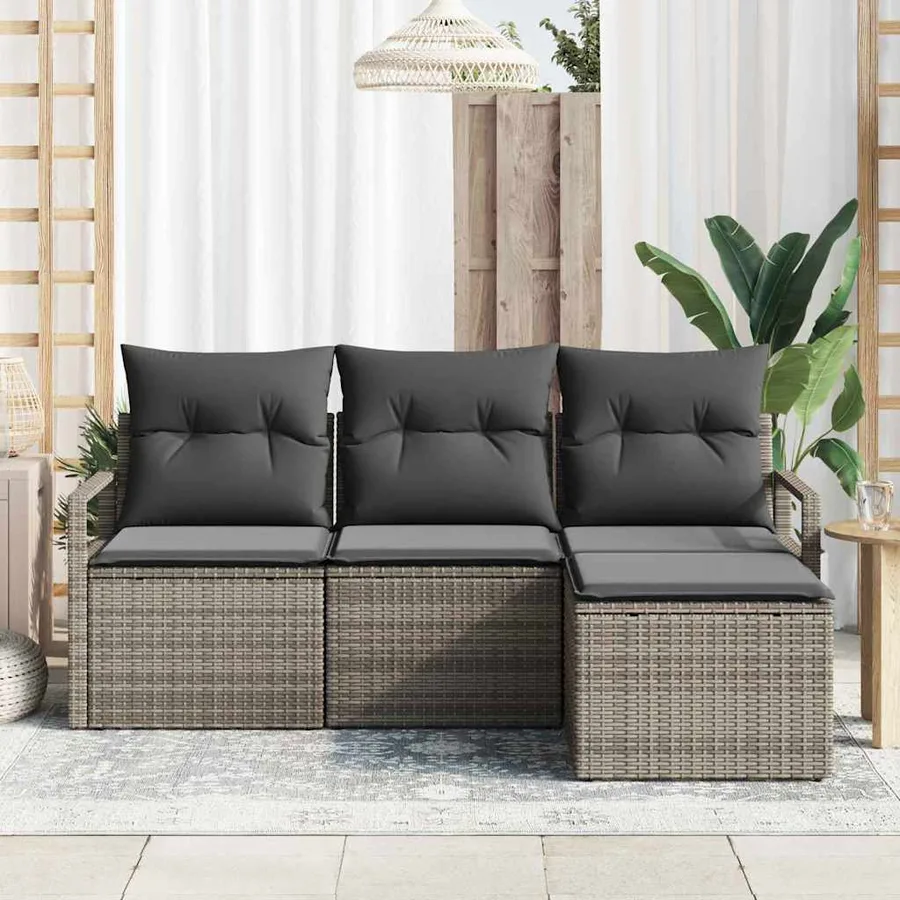 Ensemble de Canapés avec coussin 4 pcs Gris polyrotin - 3