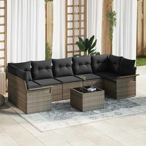 Ensemble de canapé de jardin avec coussin 8 pcs Gris polyrotin