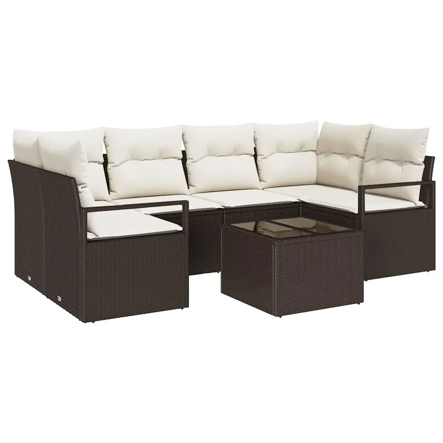 Ensemble de canapé de jardin avec coussin 7 pcs Marron et Crème - 2