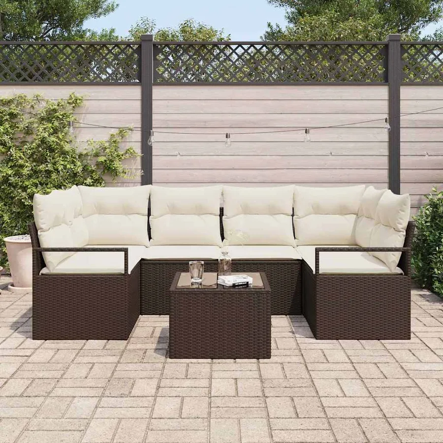 Ensemble de canapé de jardin avec coussin 7 pcs Marron et Crème - 3